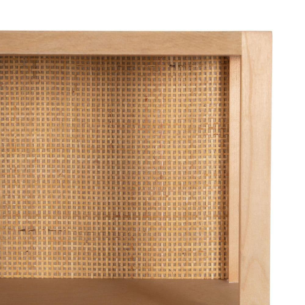 Natural Rattan and Wood Boho Three-Tier Wall Shelf, 19 x 30