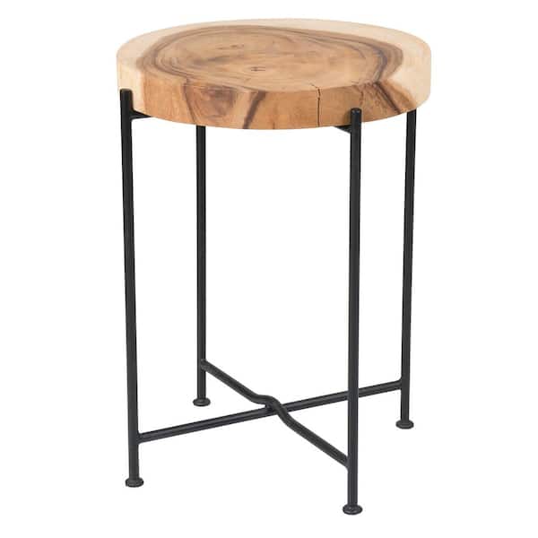 East At Main Rico 19 in. Brown Wash Teak/Iron Accent Table