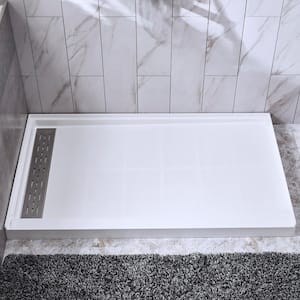Camptown 60 in. L x 30 in. W Solid Surface Alcove Shower Pan Base with Left Drain in White