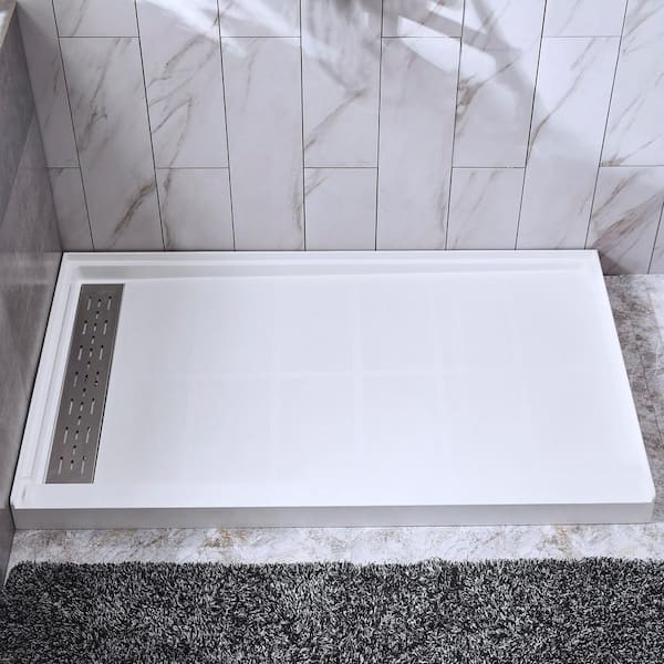 WOODBRIDGE Cedaredge 48 in. x 36 in. Solid Surface Single Threshold Left Drain Shower Pan with Slip Resistant Surface in White