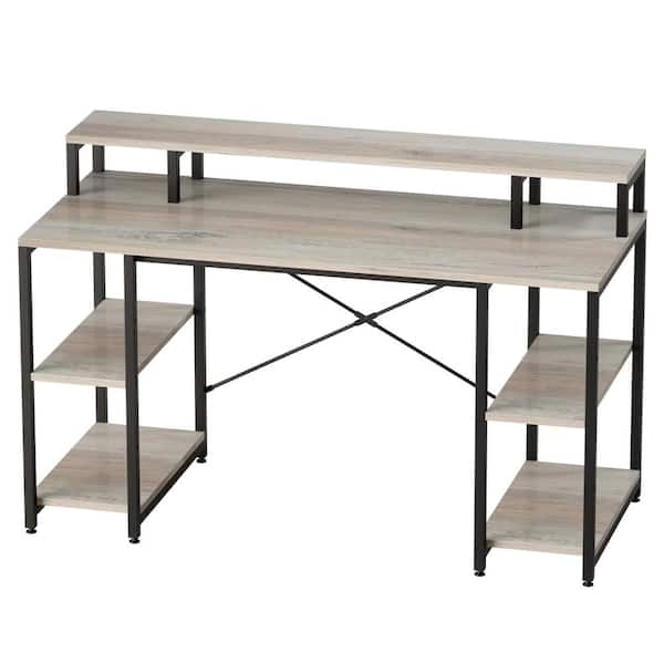 Bestier 55.12 in. Wash Grey Computer Desk with Monitor Shelf D074GGRYW