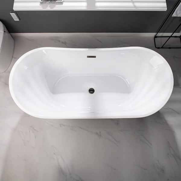 Rolande 67 in. Acrylic Freestanding Double Slipper Flat Bottom Soaking Bathtub with Drain and Overflow Included in Black Rolande 67 in. Acrylic Freestanding Double Slipper Flat Bottom Soaking Bathtub with Drain and Overflow Included in Black