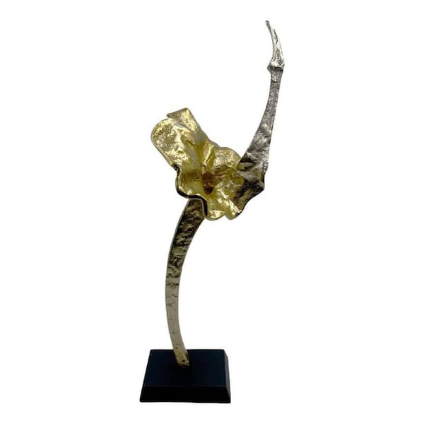 castellousa Gold 23 in. x 8 in. Decorative Handmade Flower Aluminum Metal and Wood Abstract Sculpture