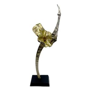 Gold 23 in. x 8 in. Decorative Handmade Flower Aluminum Metal and Wood Abstract Sculpture