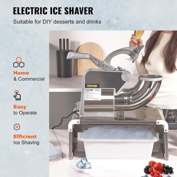 VEVOR Ice Crushers Machine 661lbs per Hour Electric Snow Cone Maker with 4 Blades Stainless Steel Shaved Ice Machine with Cover 300W Ice Shaver