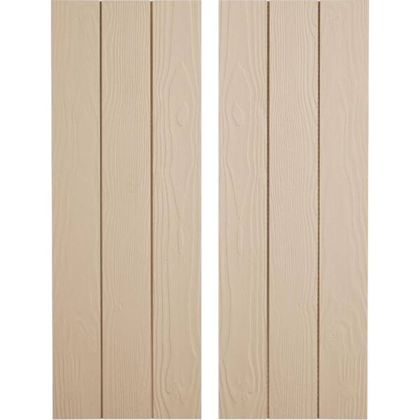 Ekena Millwork 16.5 in. x 84 in. Timberthane Polyurethane 3-Board Joined Board-n-Batten Sandblasted Faux Wood Shutters, No Batten Pair