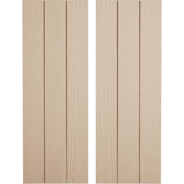 Ekena Millwork 16.5 in. x 86 in. Timberthane Polyurethane 3-Board Joined Board-n-Batten Sandblasted Faux Wood Shutters, No Batten Pair