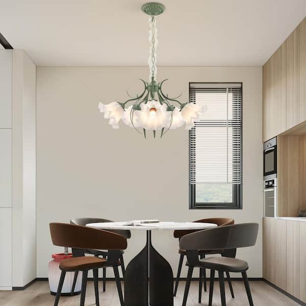 OUKANING 25.59 in. 5-Light Green Modern Flower Shape Chandelier