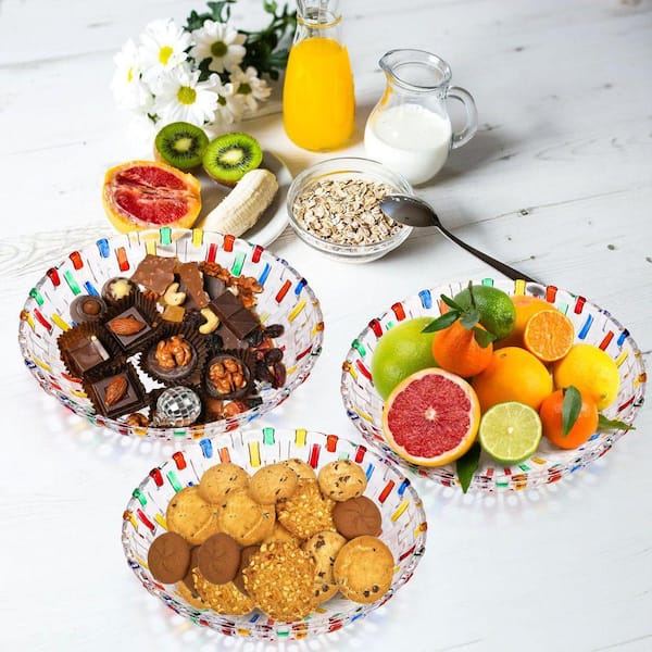 2-Pack Multi-Colored Crystal Glass Decorative Bowl Fruit Bowls