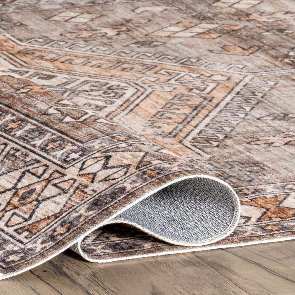 Mae 8' x 10' Brown Synthetic Oriental Washable Area Rug
