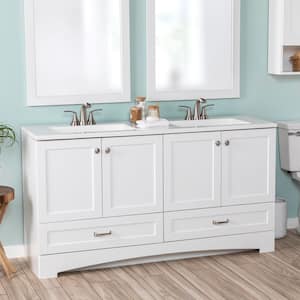 Lancaster 61 in. Double Sink White Bath Vanity with White Cultured Marble Top (Assembled)