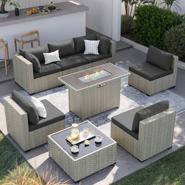 8-Piece Patio Conversation Set with Fire Pit Table, Coffee Table, and Cushions