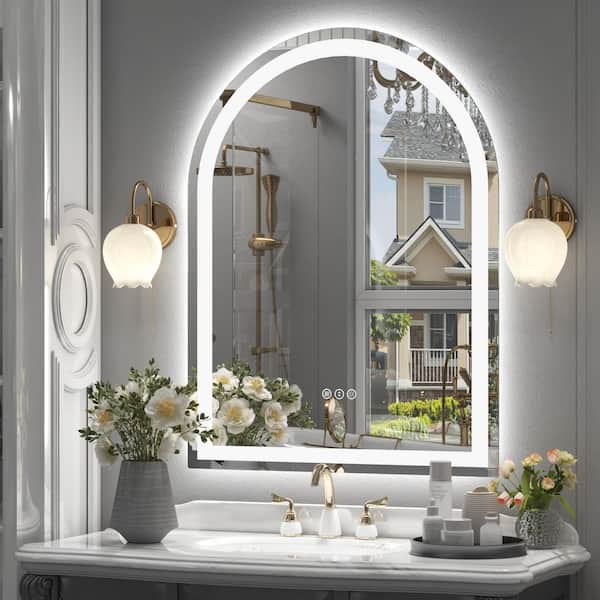 Apmir 24 in. W x 32 in. H Arch Frameless Super Bright 192 LEDs/M Lighted Anti-Fog Tempered Glass Wall Bathroom Vanity Mirror