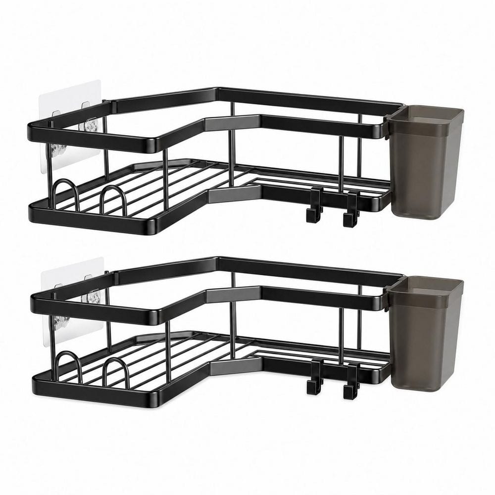Corner Mount Adhesive Stainless Steel 2 Pack Shower Caddy with Hooks in Rustproof Black for 90 Degree Walls price history on PriceWatchPro