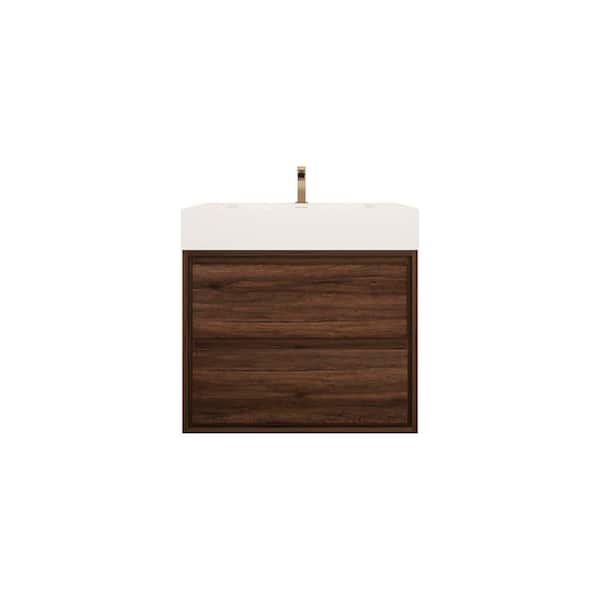 Saggie 30 in. W. x 20 in. D x 28 in. H Single Sink Floating Bath Vanity in Rosewood with White Acrylic Top