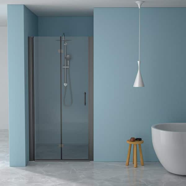 35.4 in. W x 72 in. H Frameless Bi-Fold Shower Door in Matte Black with Tempered Glass for Space Saving Bathrooms