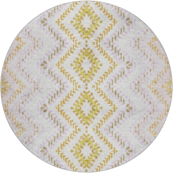 Dream Shag Premium Machine Washable Abstract ADS683 Pearl 8 ft. x 8 ft. Round Rug