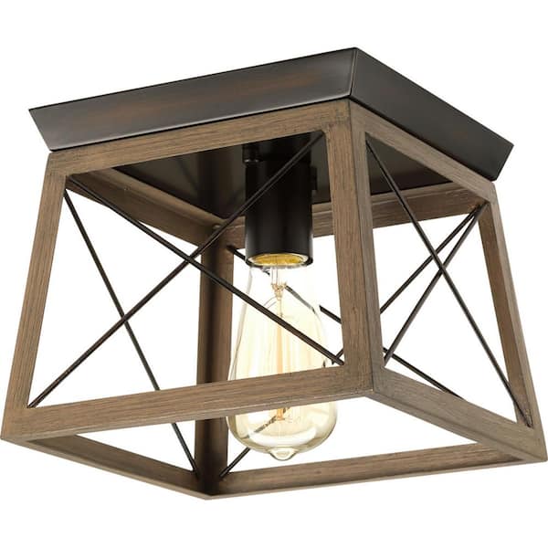 Briarwood Collection 9-1/2 in. 1-Light Antique Bronze Painted Oak Kitchen Farmhouse Ceiling Light Flush Mount