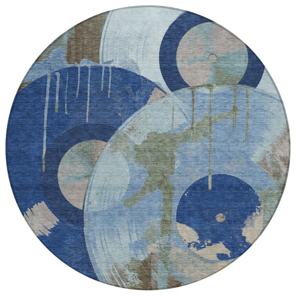 Chantille Machine Washable Indoor/Outdoor Abstract ACN2612 Blue 8 ft. x 8 ft. Round Rug price history on PriceWatchPro