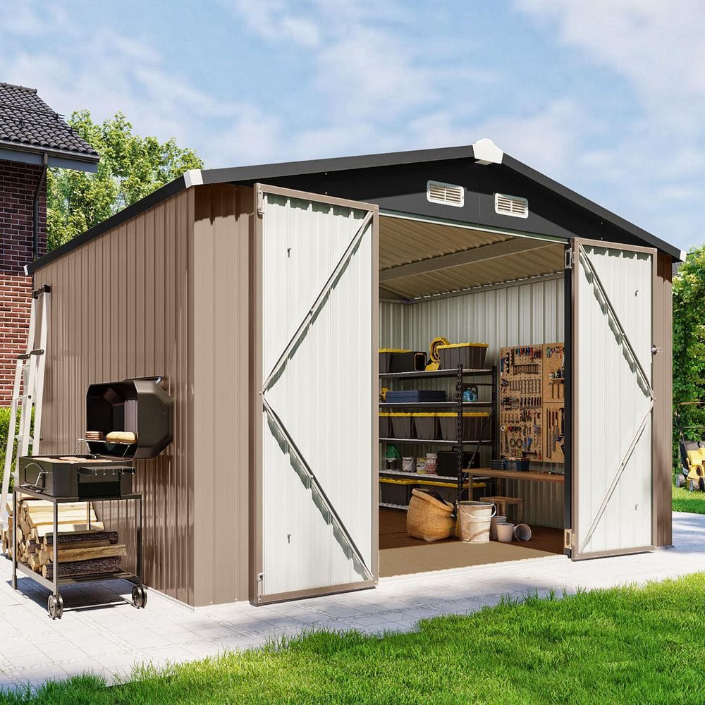 Sizzim 9 ft. W x 7 ft. D Metal Storage Shed with Floor, Air Vents