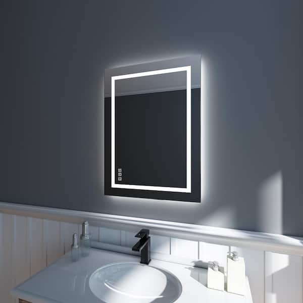 waterpar 24 in. W x 32 in. H Rectangular Frameless Wall Bathroom Vanity Mirror with Backlit and Front Light