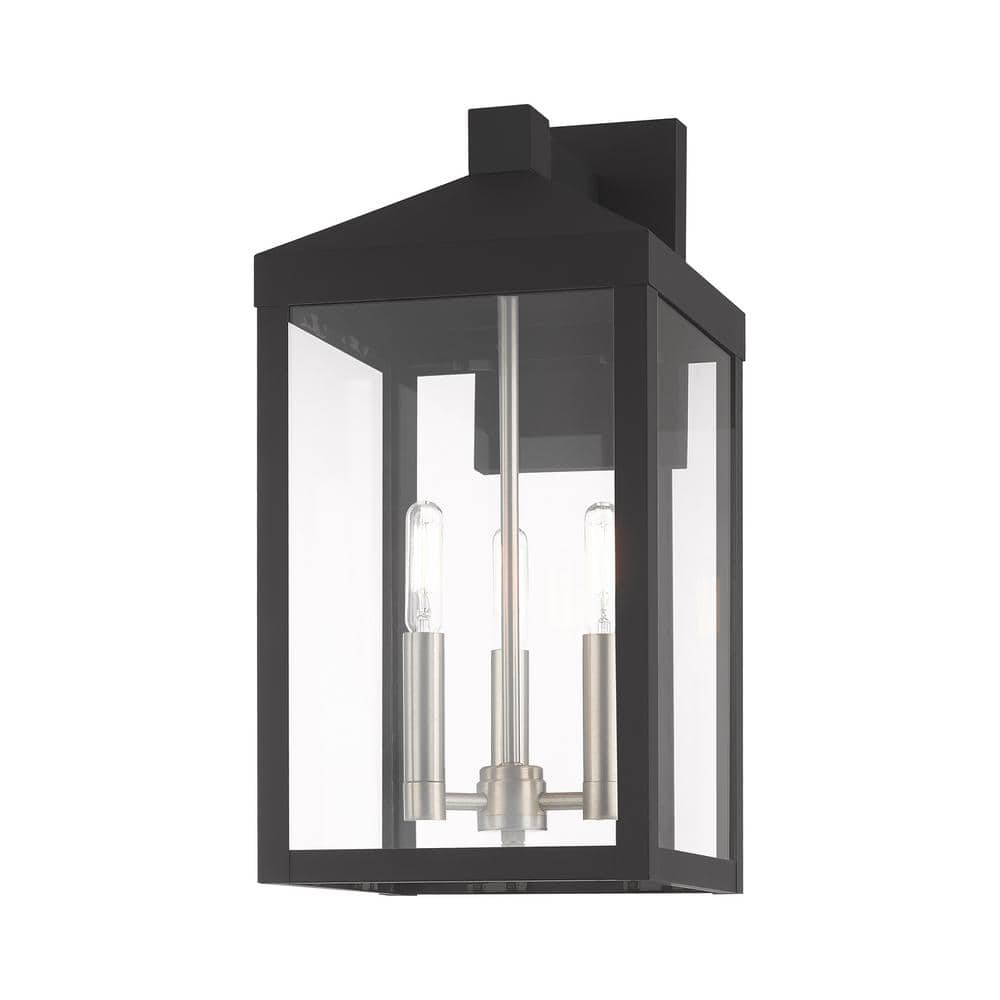 Elegant Black Lantern Outdoor Wall Light with Clear Glass Panels