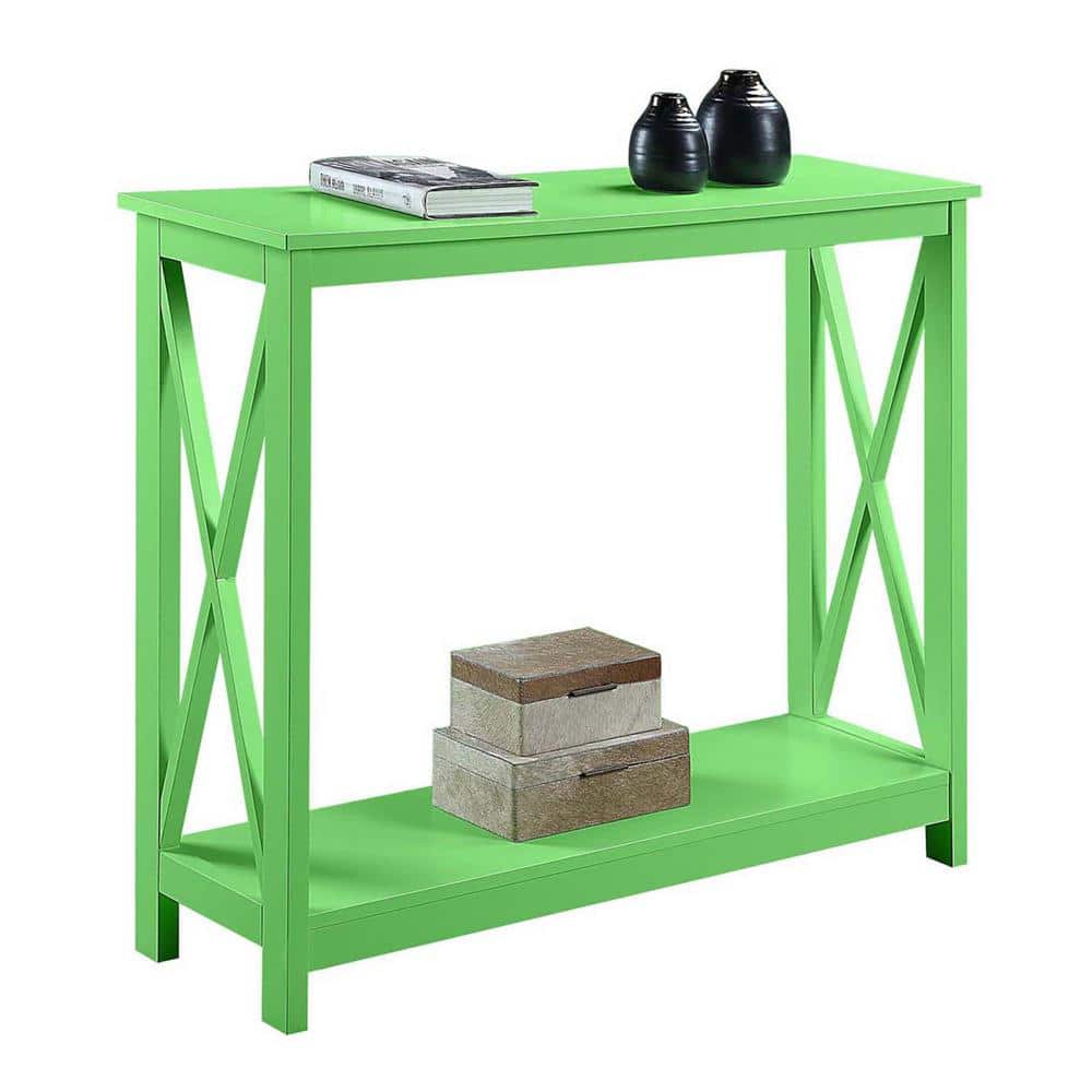 Lime Green Wood Console Table with Storage Shelves
