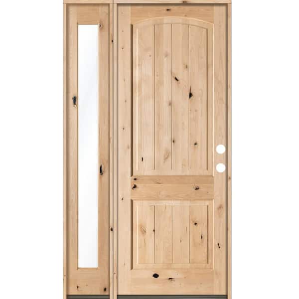 Krosswood Doors 56 in. x 96 in. Rustic Knotty Alder Arch Top VG Unfinished Left-Hand Inswing Prehung Front Door with Left Full Sidelite