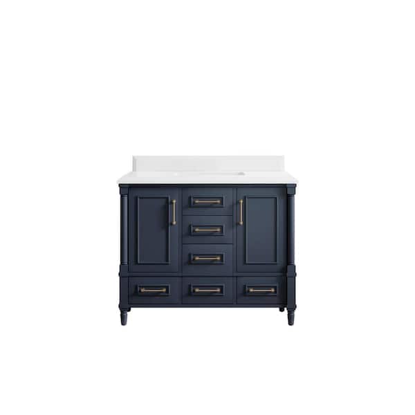 Willow Collections Hudson 42 in. W x 22 in. D x 36 in. H Bath Vanity in Navy Blue with Cove Edge White Quartz Top