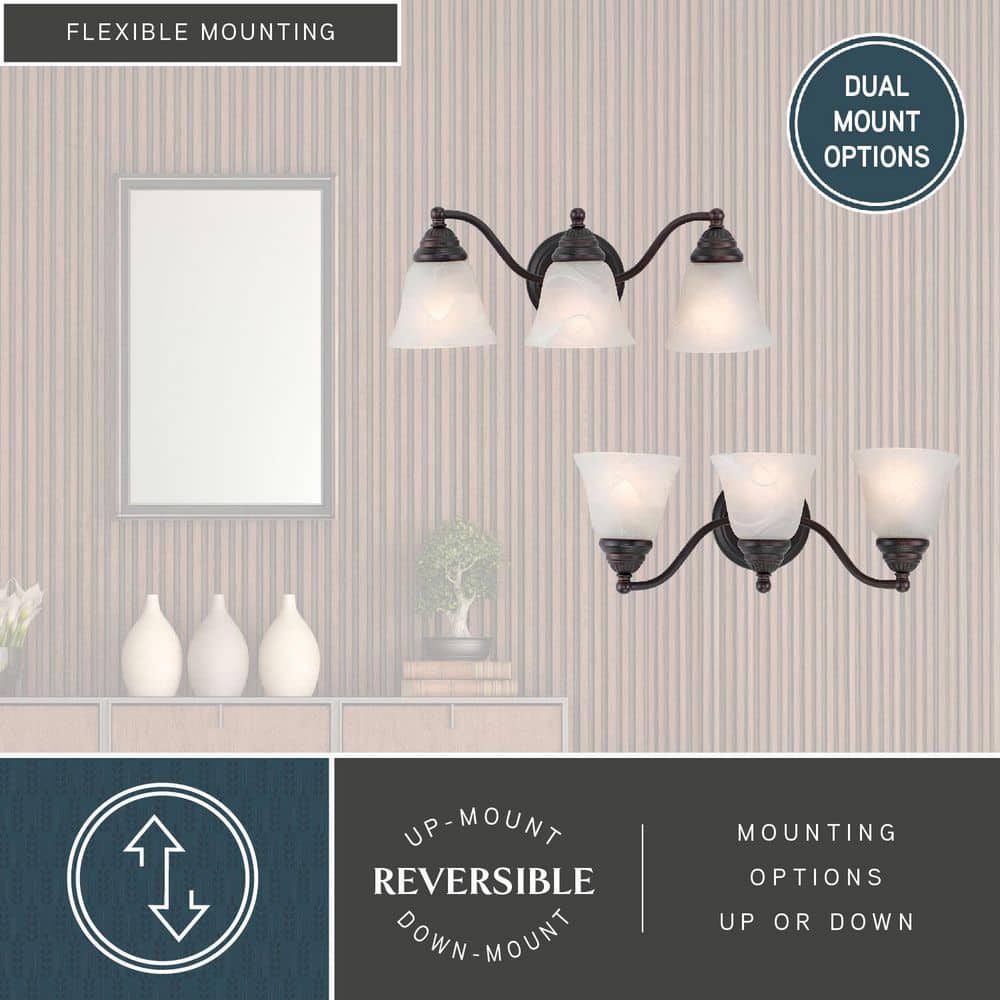 Elegant Oil Burnished Bronze Vanity Light with Alabaster Glass Shades