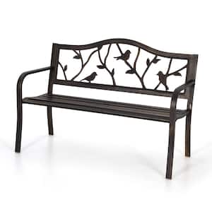 50 in. 2-Person Black Antique Finish Metal Outdoor Bench With Classic Bird Pattern