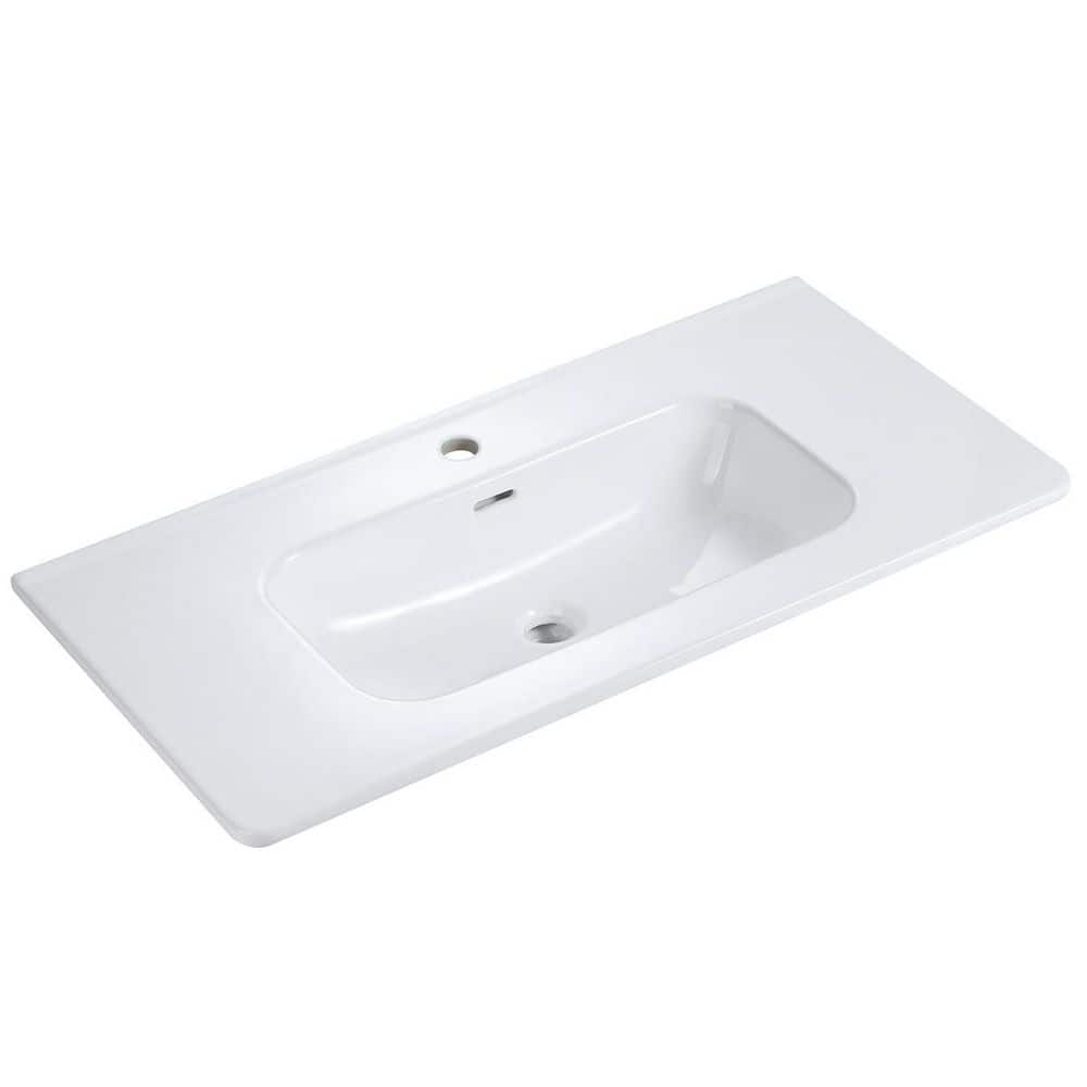 35.80 in. 18.30 in. Drop-In Bathroom Sink in Gloss White Ceramic with Integrated Bowl and Easy-Clean Glaze price history on PriceWatchPro