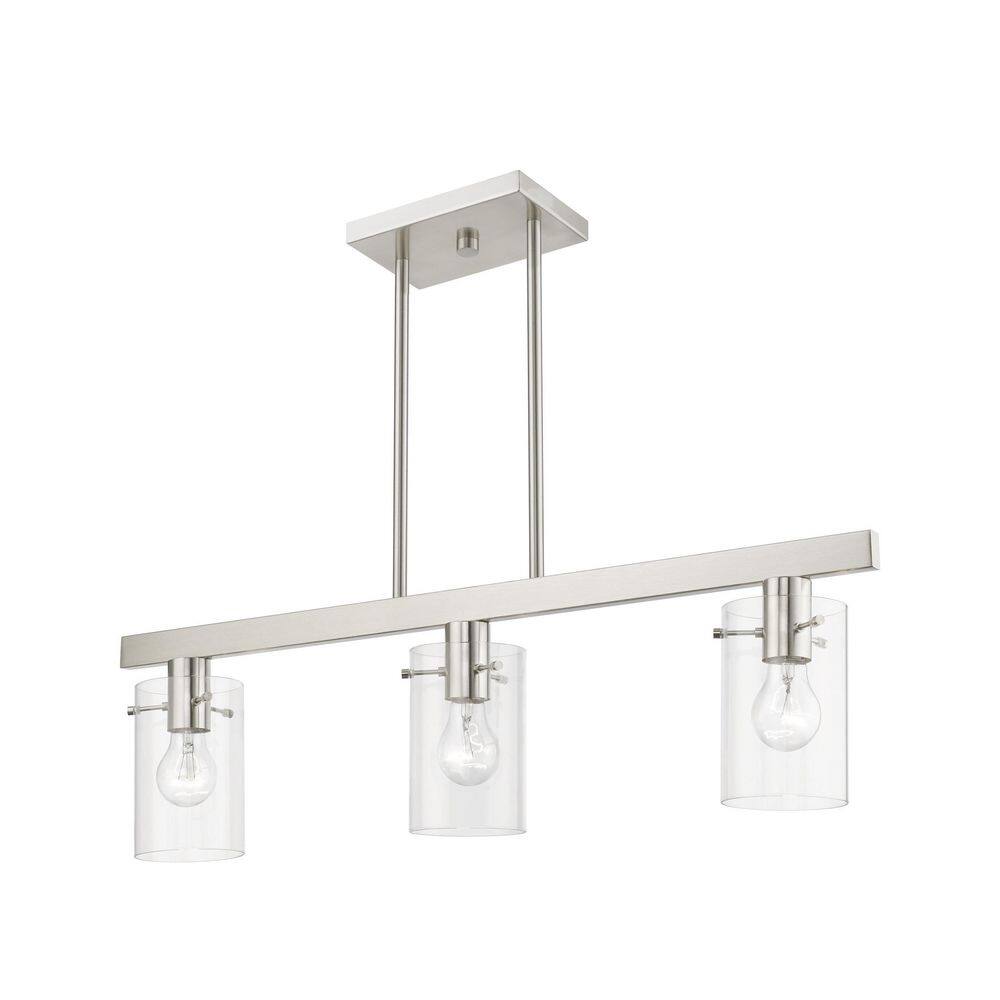 Munich Brushed Nickel 3-Light Linear Chandelier with Clear Glass