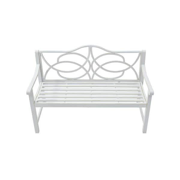 Unbranded White 50.5 in. W x 22.5 in. L x 35.1 in. H Metal Park Bench, Garden Patio Bench with Backrest and Armrest