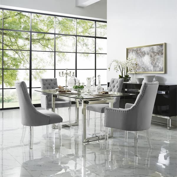 Winona Light Grey Linen Acrylic Leg Dining Chair (Set of 2)