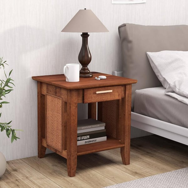 Gymax Walnut 1 Drawer 20 in. W Nightstand