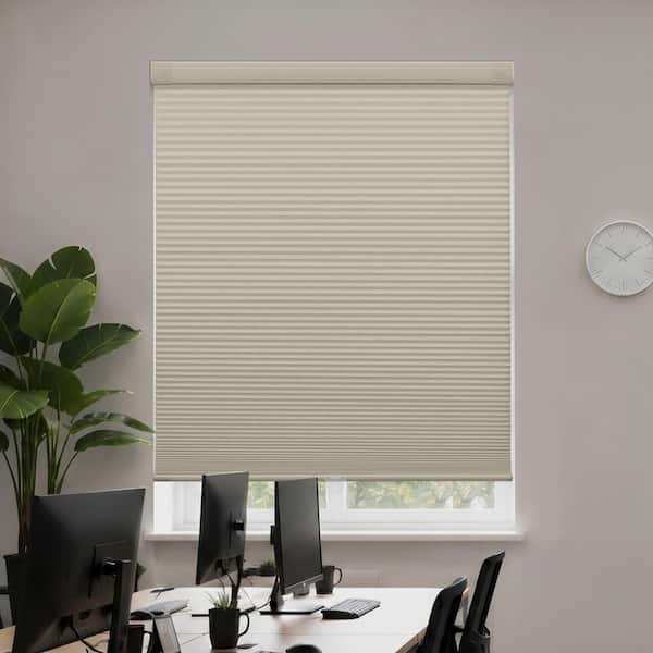 EZ Grip No Drill No Tool Beige Cordless Blackout Polyester 3/8” Cellular Shades - 34 in. W x 48 in. L