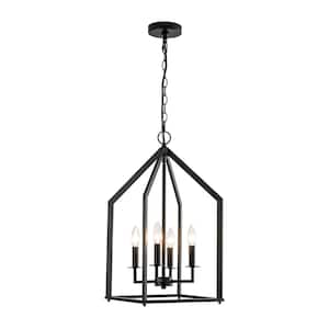 Progreso 4-Light 12 in. Open Cage Chandelier Matte Black Contemporary Foyer Light