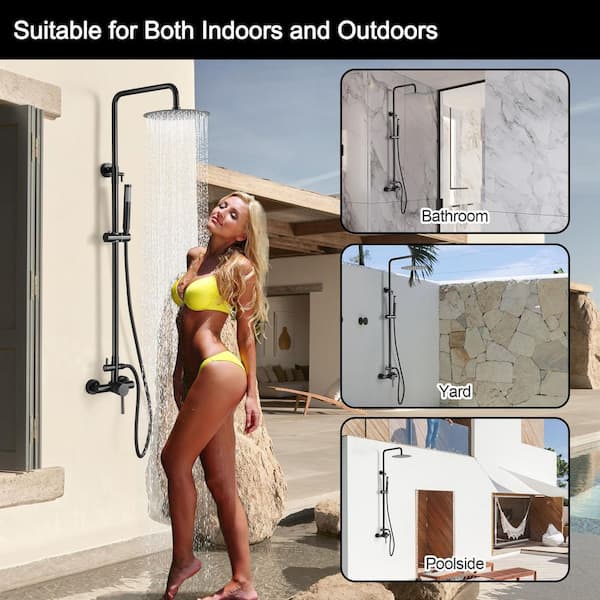 2-Spray Outdoor Wall Bar Shower Kit with 2.38 GPM Hand Shower and Rotatable Top Spray in Matte Black