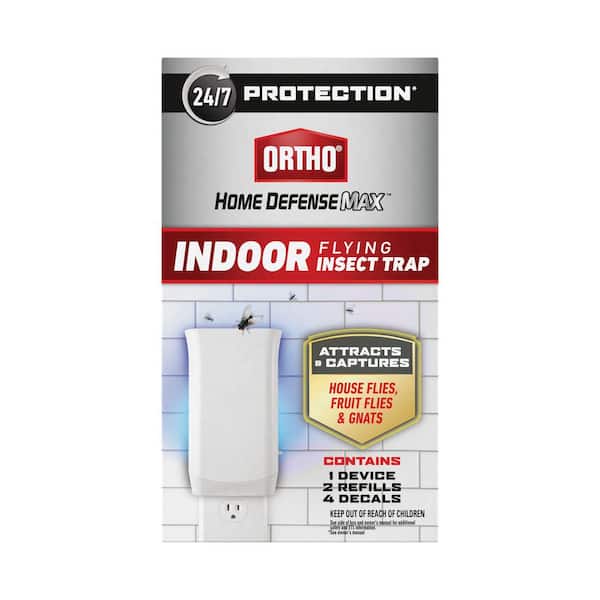 Home Defense Max Indoor Flying Insect Trap, For House Flies, Fruit Flies, and Gnats (1 Plug-In and 2 Refills)