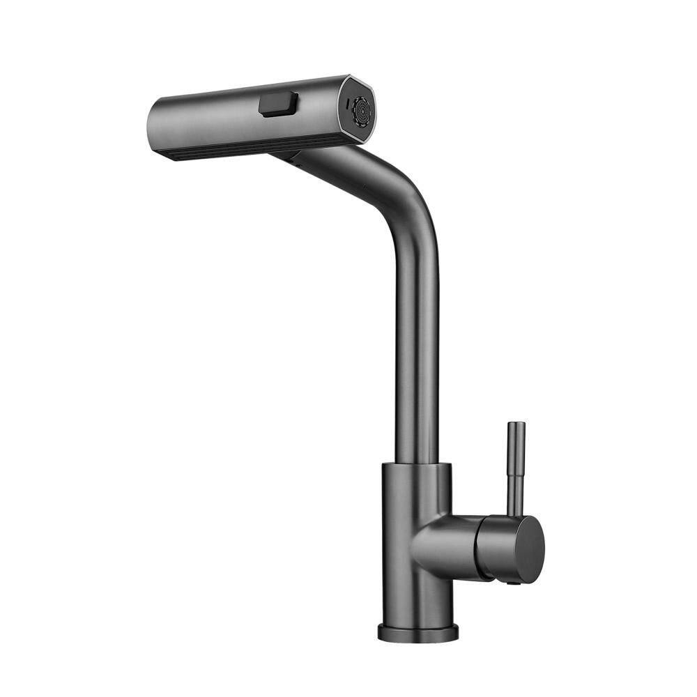 Single Handle Pull Out Sprayer Kitchen Faucet with Swivel Spout Stainless Steel Single Hole Kitchen Basin Taps in Gray price history on PriceWatchPro