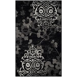 Adirondack Black/Silver Doormat 3 ft. x 5 ft. Floral Area Rug
