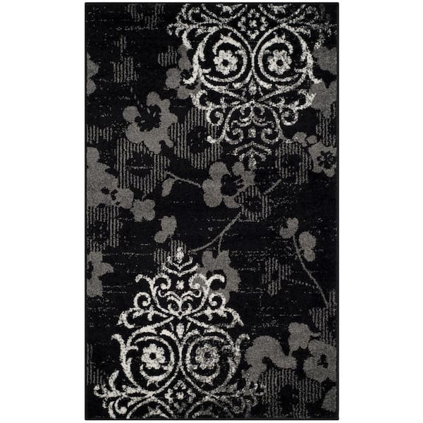 SAFAVIEH Adirondack Black/Silver Doormat 3 ft. x 5 ft. Floral Area Rug