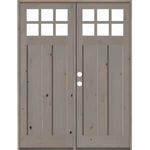 72 in. x 96 in. Craftsman Right-Hand/Inswing Knotty Alder 1/4 Lite Clear Glass Grey Stain Wood Double Prehung Front Door