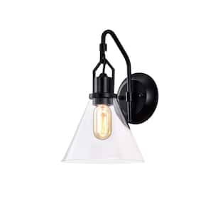 Aria 8 in. 1-Light Matte Black Indoor Wall Sconce with Cone Glass Shade