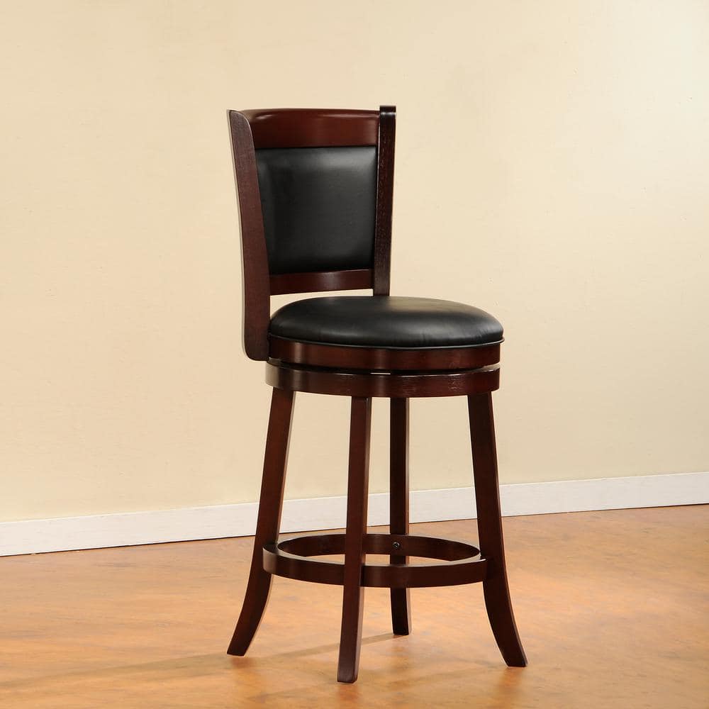 Weston Home Bancroft 24 in. Swivel Cushion Back Stool with Faux Leather Cushion - Cherry