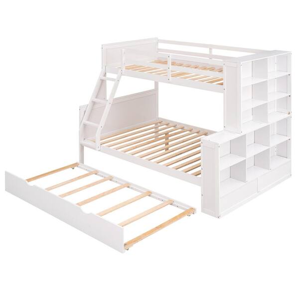 Angel Sar White Wood Twin over Full Bunk Bed with Trundle and Shelves ...