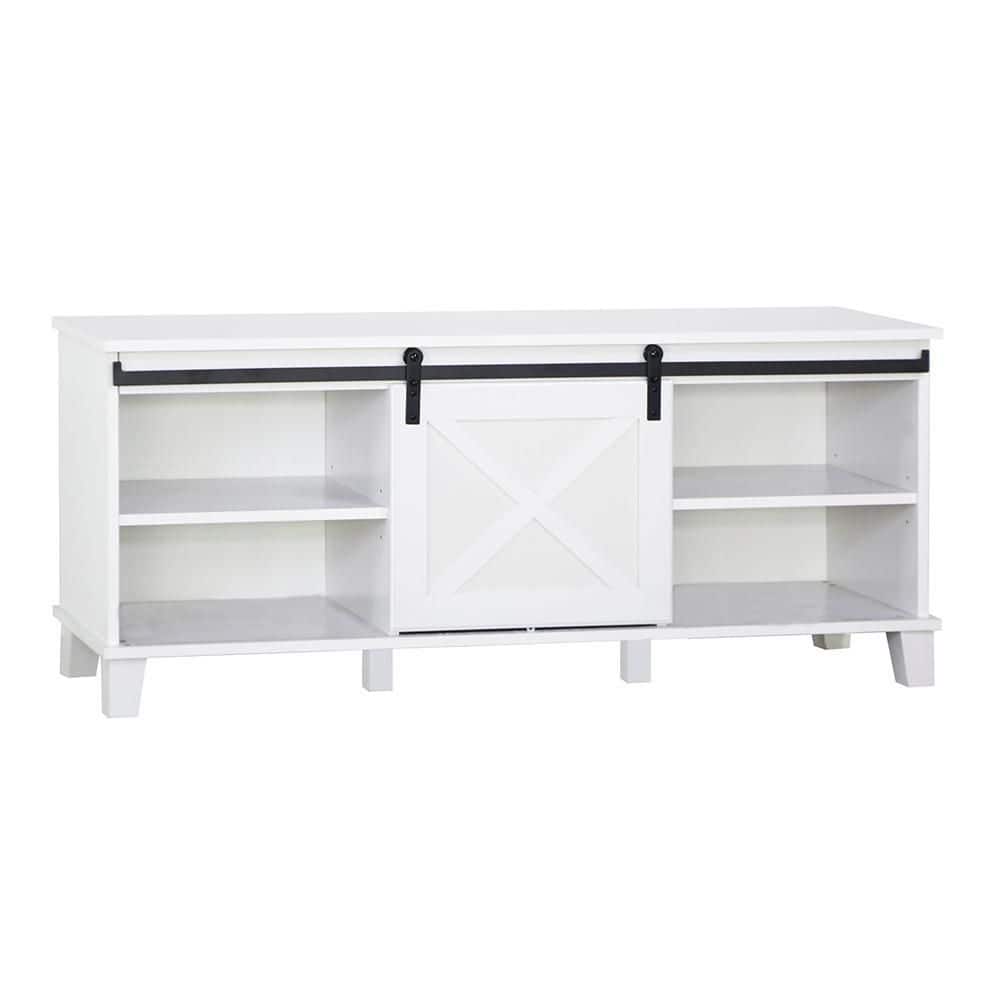 Austin 47.3 in. White TV Stand with No Drawer Fits TV's Up to 60 in. with Shelves and Wheels