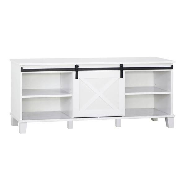 Unbranded Austin 47.3 in. White TV Stand with No Drawer Fits TV's Up to 60 in. with Shelves and Wheels