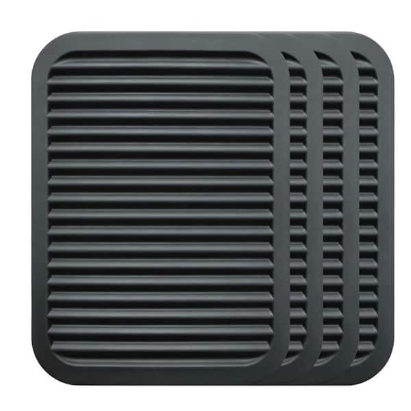 9 in. x 12 in. Silicone Trivets with Heat Resistant and Flexible for Hot Pots, Pans, and Kitchen Counter, Black (4-Pack)